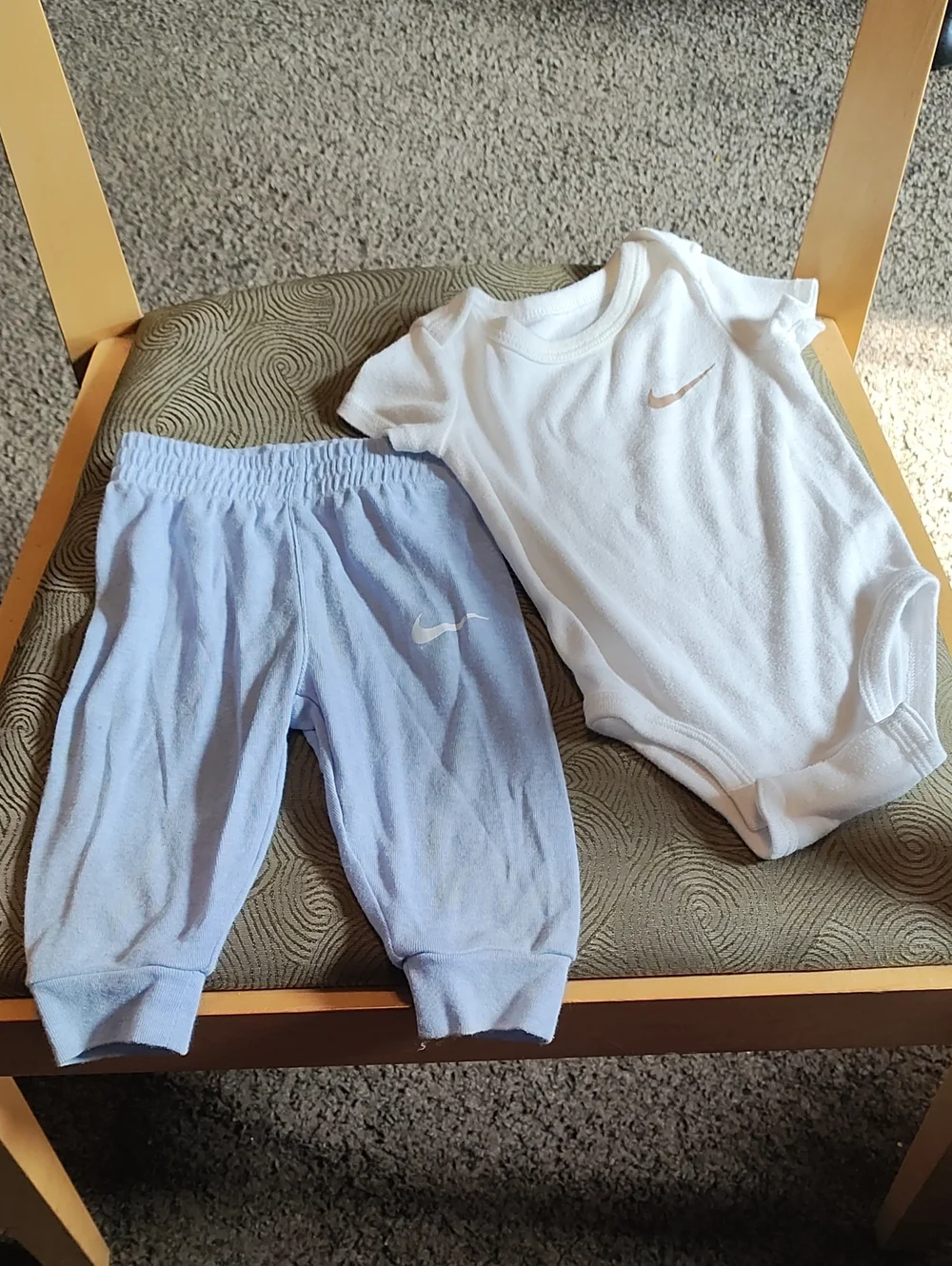 Nike White Bodysuit and Light Blue Pants Baby Set
